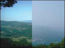 Shenandoah Valley. On the left is good, clean air. On the right is air laden with sulfates and dust.